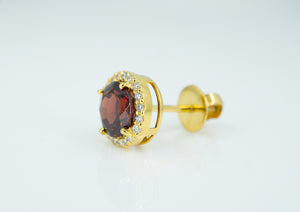 18ct Yellow Gold Earrings with Garnets & Diamonds