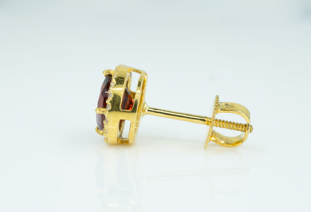 18ct Yellow Gold Earrings with Garnets & Diamonds