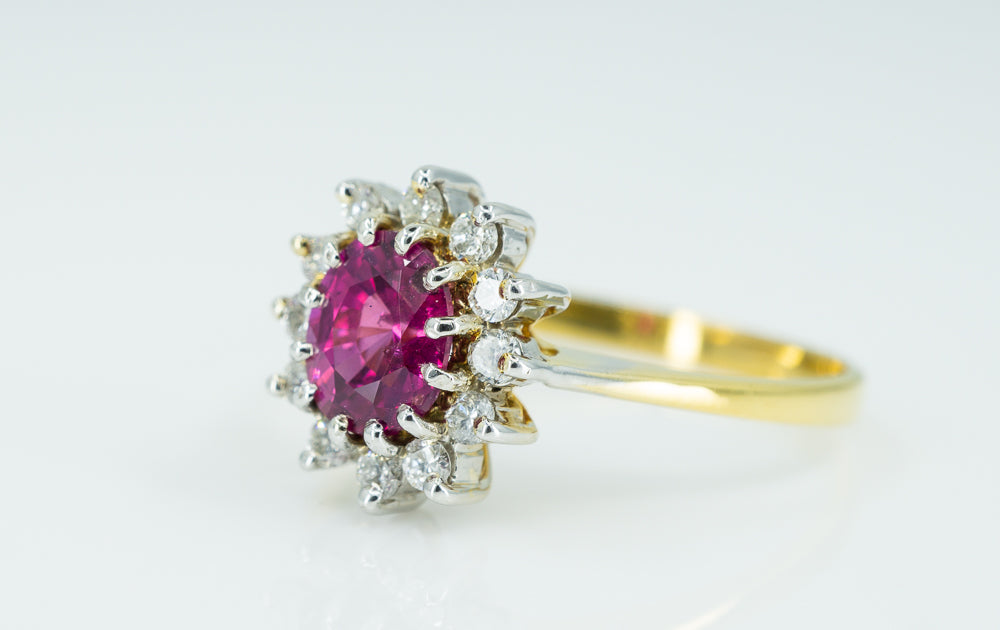 18ct Yellow Gold and White Gold ring with Solitaire Pink Sapphire