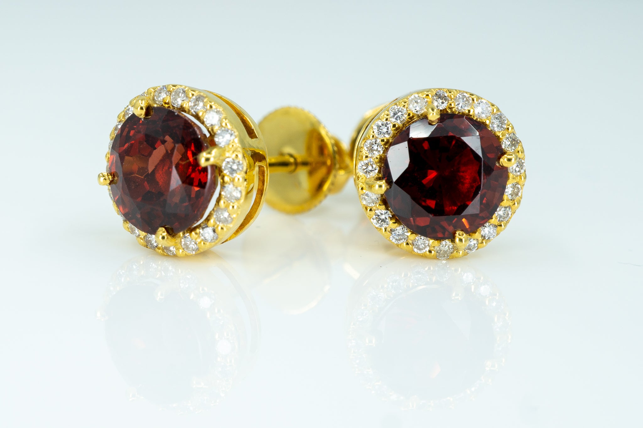 18ct Yellow Gold Earrings with Garnets & Diamonds