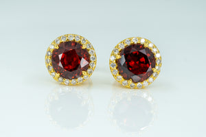 18ct Yellow Gold Earrings with Garnets & Diamonds